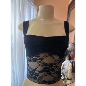 SHEIN Black Floral Lace Sheer Crop Top Bustier Style Size XXS 0